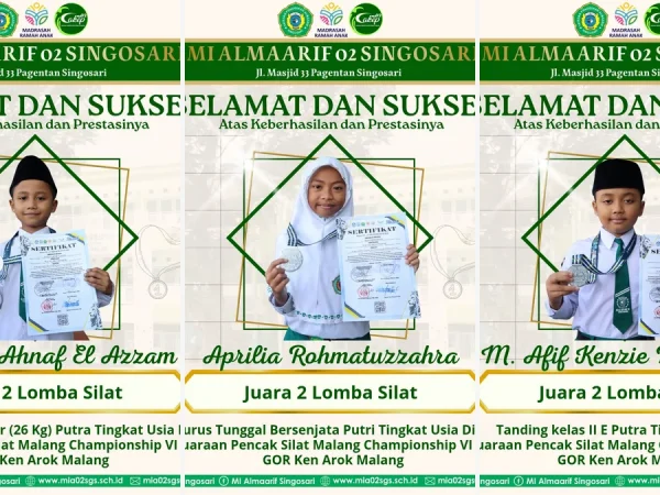 Gemilang di Tingkat Nasional: Tiga Pendekar Muda MI Almaarif 02 Singosari Raih Juara 2 Kejuaraan Pencak Silat IPSI Kota Malang 2026