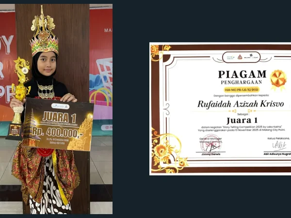 Tampil Berkostum Tradisional Memukau, Rufaidah Azizah Krisvio Rebut Juara 1 Story Telling Malang City Point