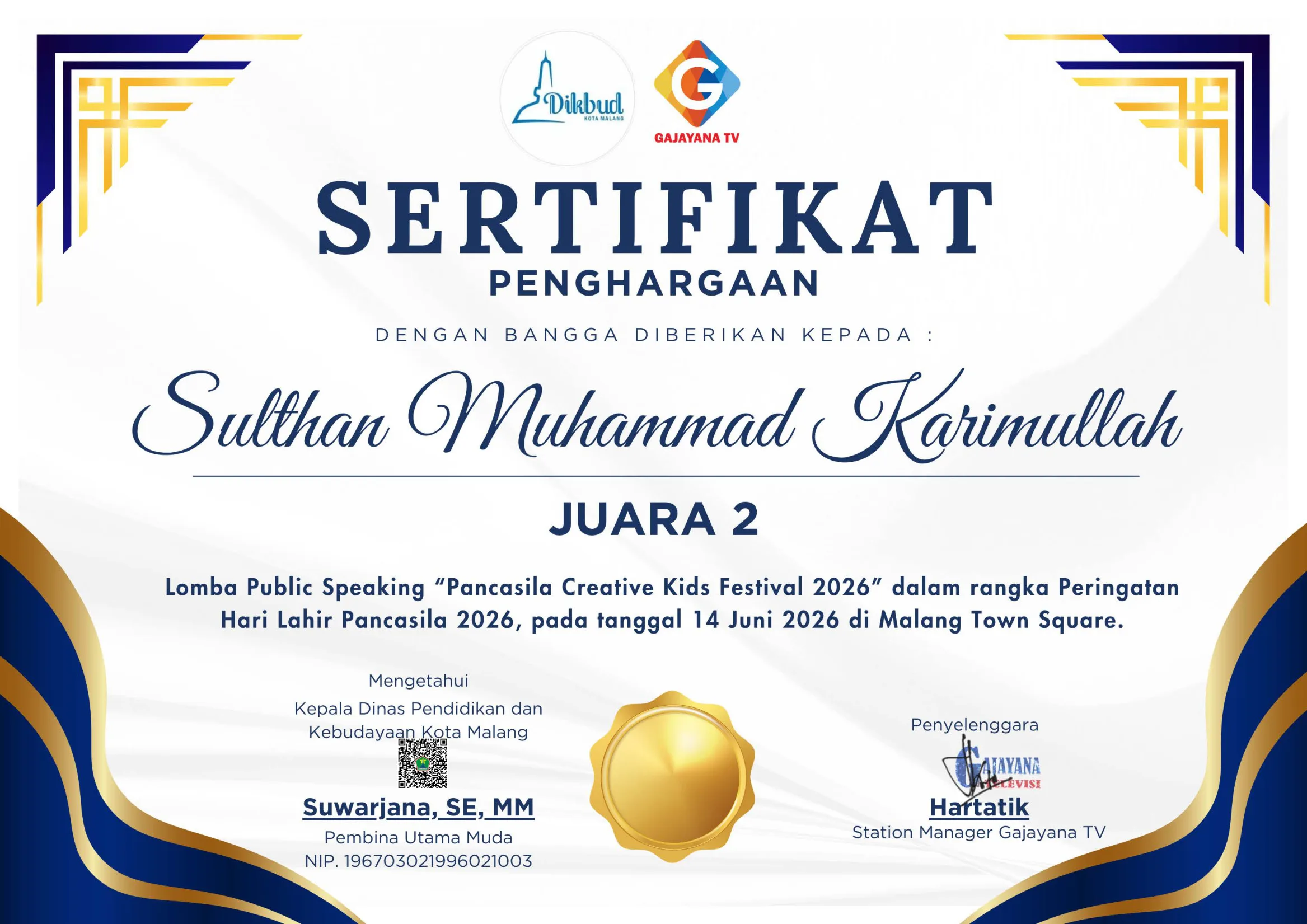 Sertifikat Juara 2 Public Speaking Competition Sulthan Muhammad Karimullah Matos