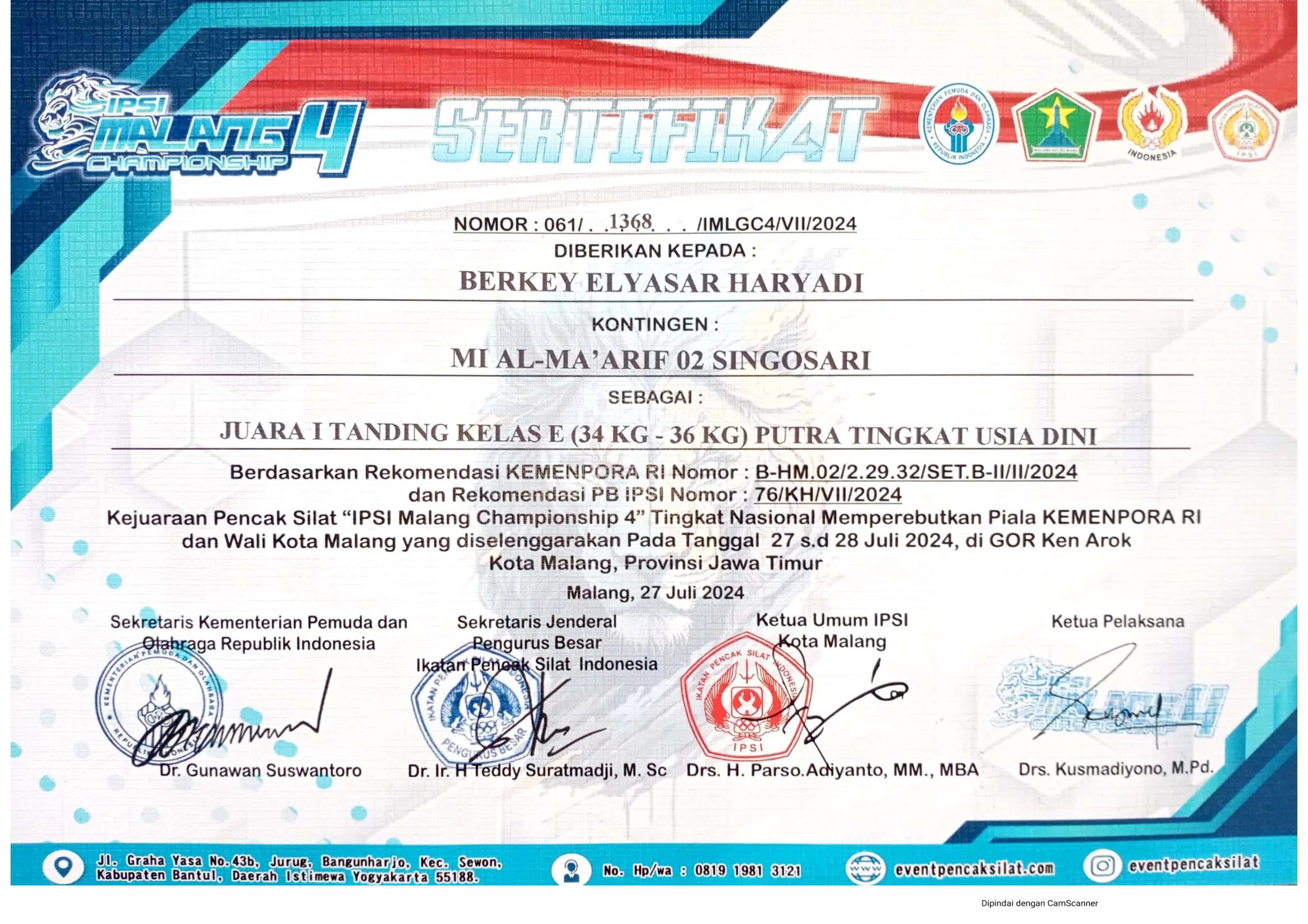 Dokumentasi Prestasi Berkey Elyasar Haryadi Pencak Silat