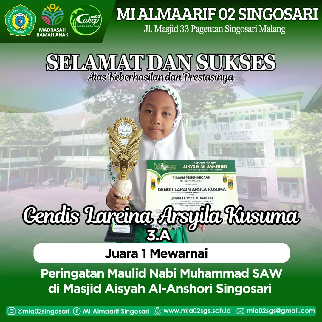 Dokumentasi Prestasi Gendis Lareina Arsyila Kusuma Mewarnai Kaligrafi