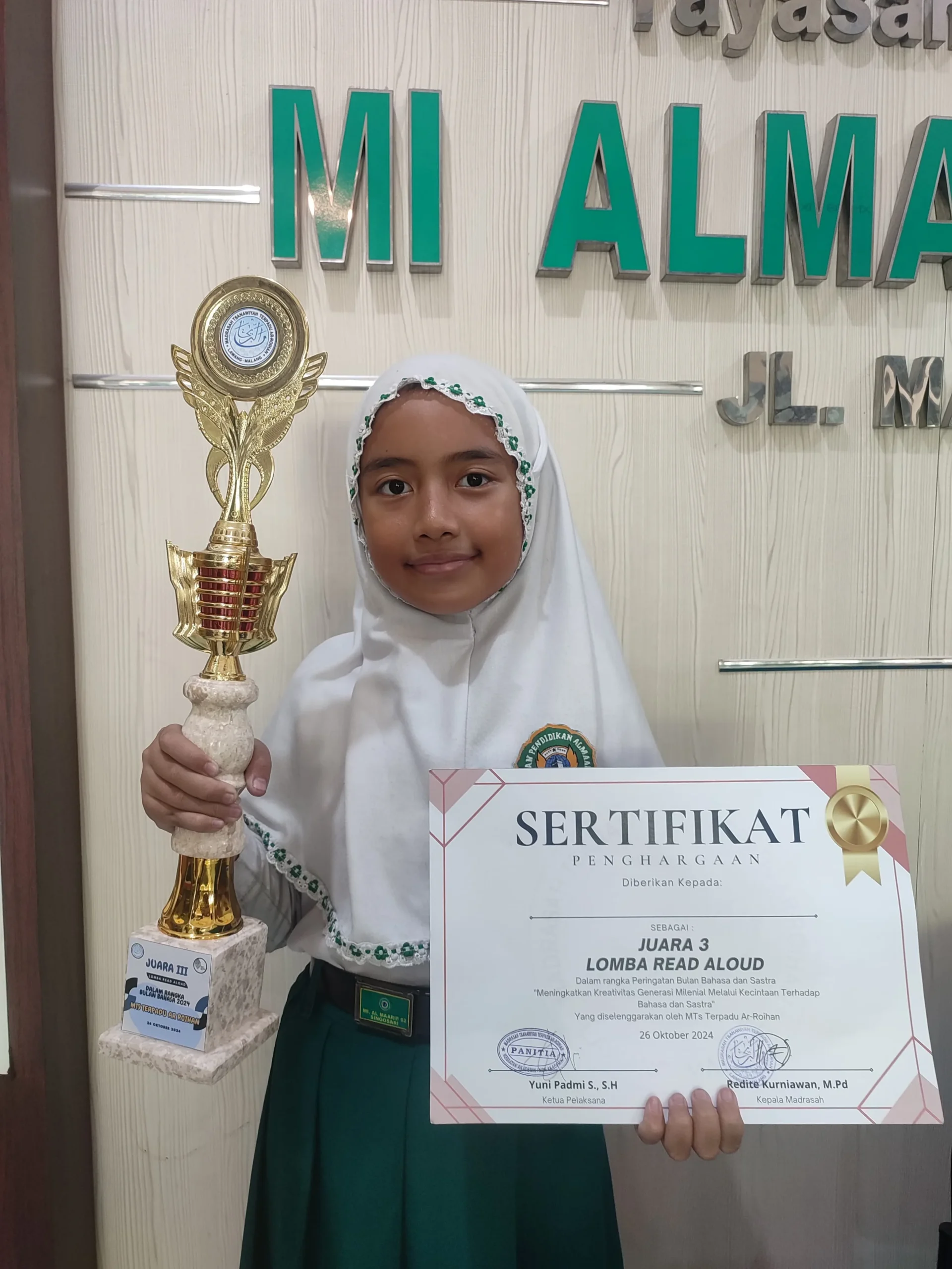 Dokumentasi Prestasi Rufaidah Azizah Krisvio Read Aload (Bahasa Inggris)