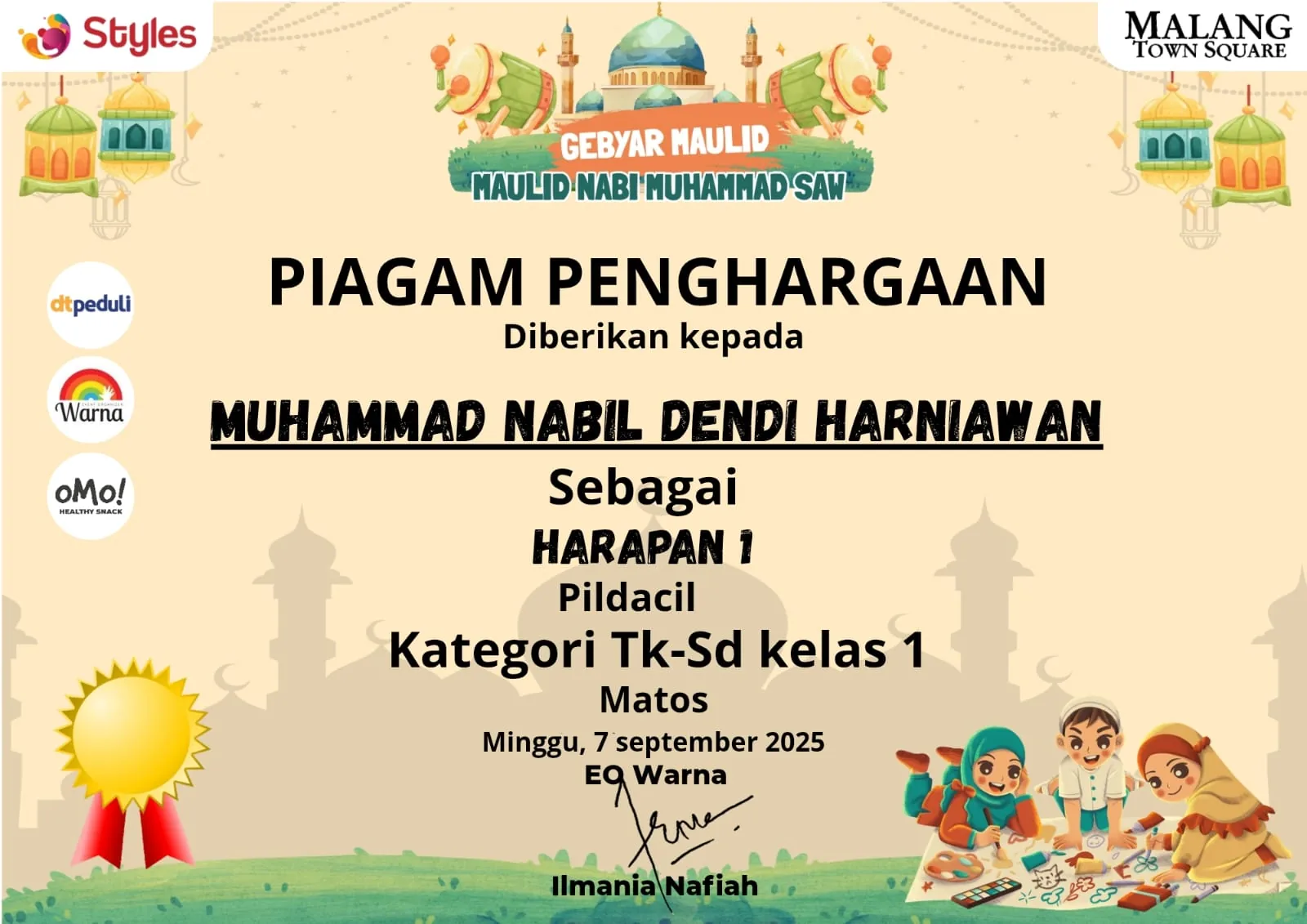 Muhammad Nabil Dendi Harniawan Harapan 1 Dai Cilik Matos