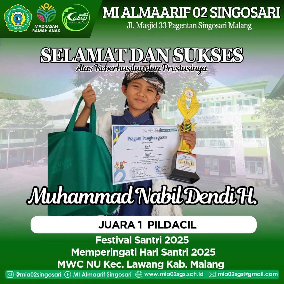 Muhammad Nabil Dendi Juara 1 Pildacil Festival Santri MWC NU Lawang