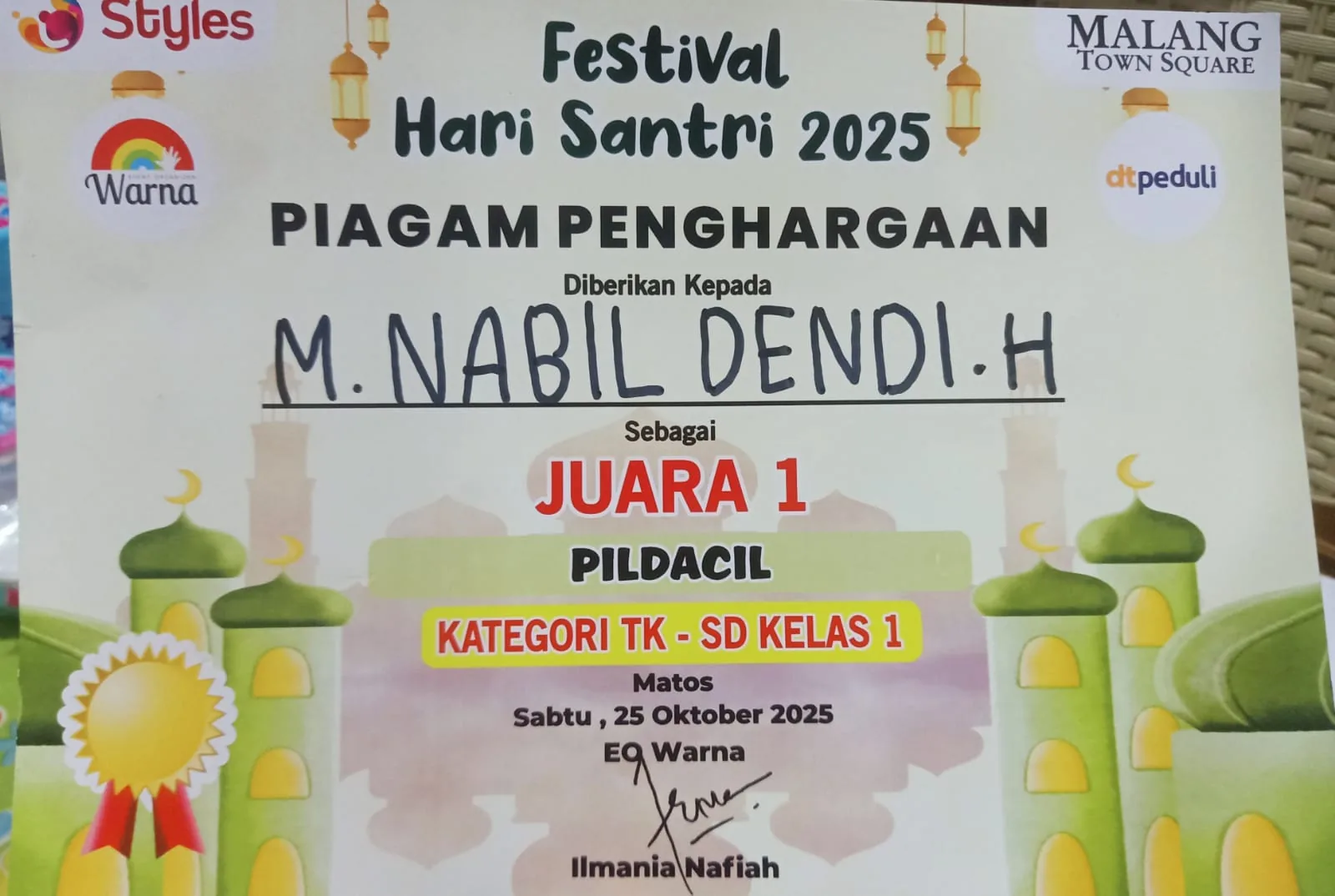Muhammad Nabil Dendi Harniawan Juara 1 Pildacil Matos 2025