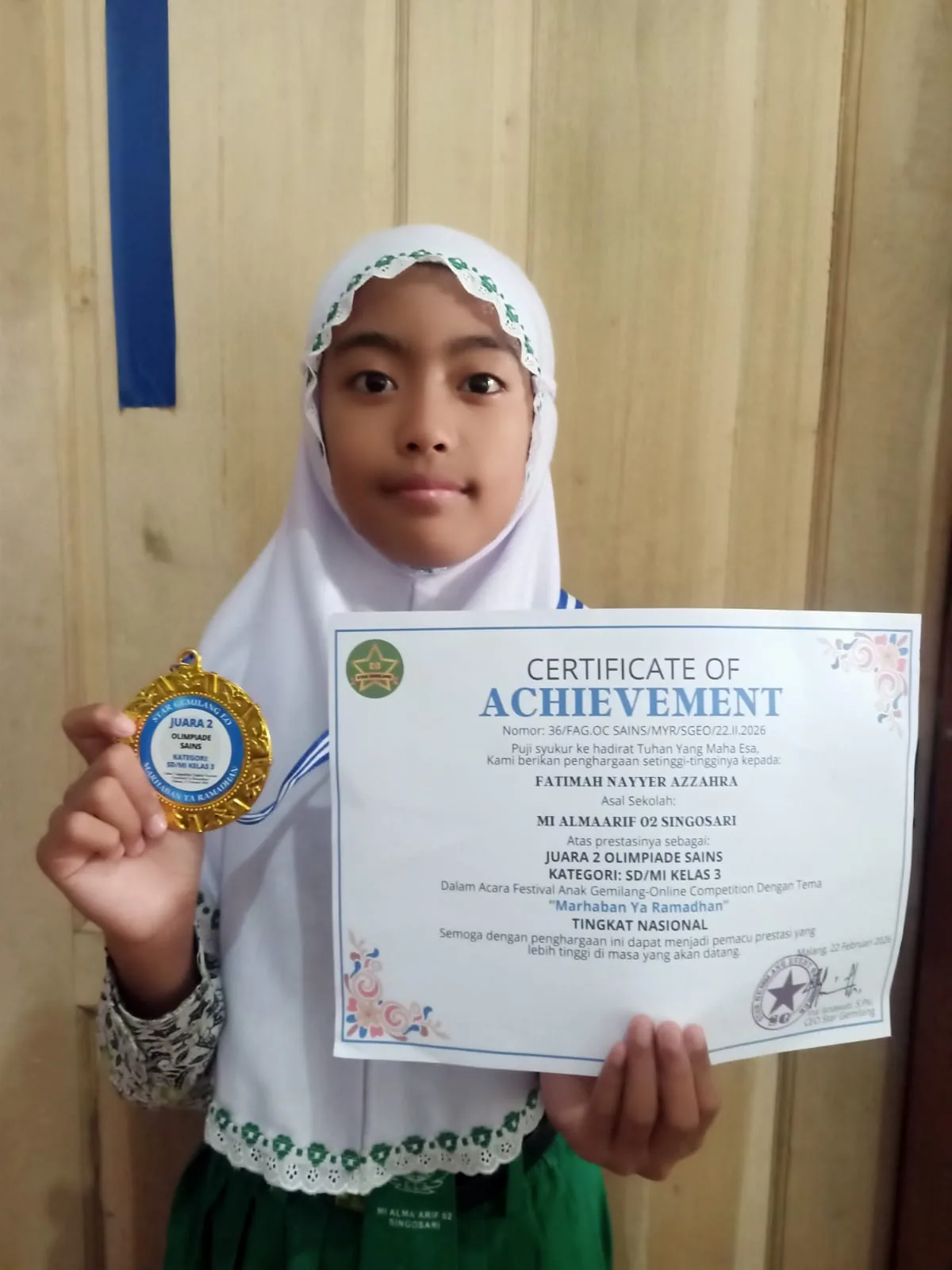 Fatimah Nayyer Azzahra Juara 2 Olimpiade Sains Nasional