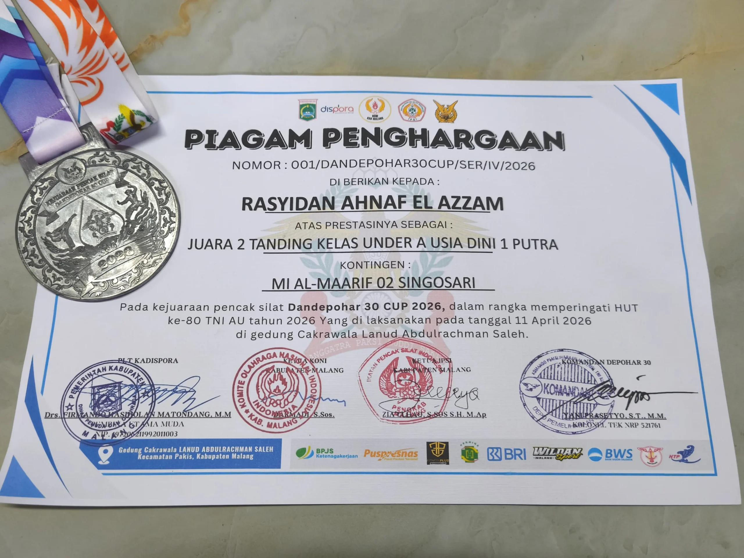Prestasi Silat Danlanud Abd Saleh Cup 2026 Rasydan Ahnaf El Azzam
