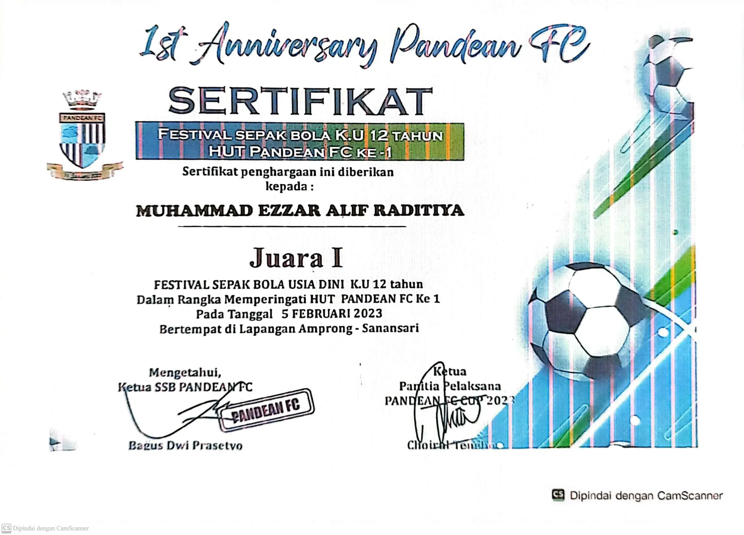 Dokumentasi Prestasi Muhammad Ezzar Alif Raditiya Sepak Bola