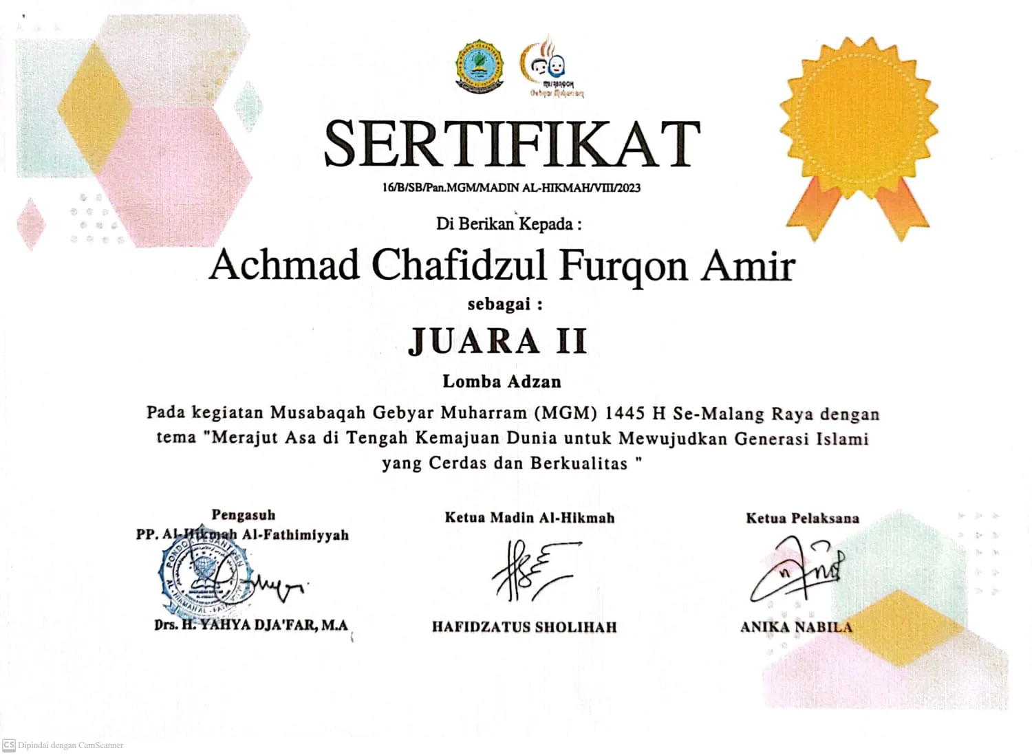 Dokumentasi Prestasi Achmad Chafidzul Furqon Amir Adzan