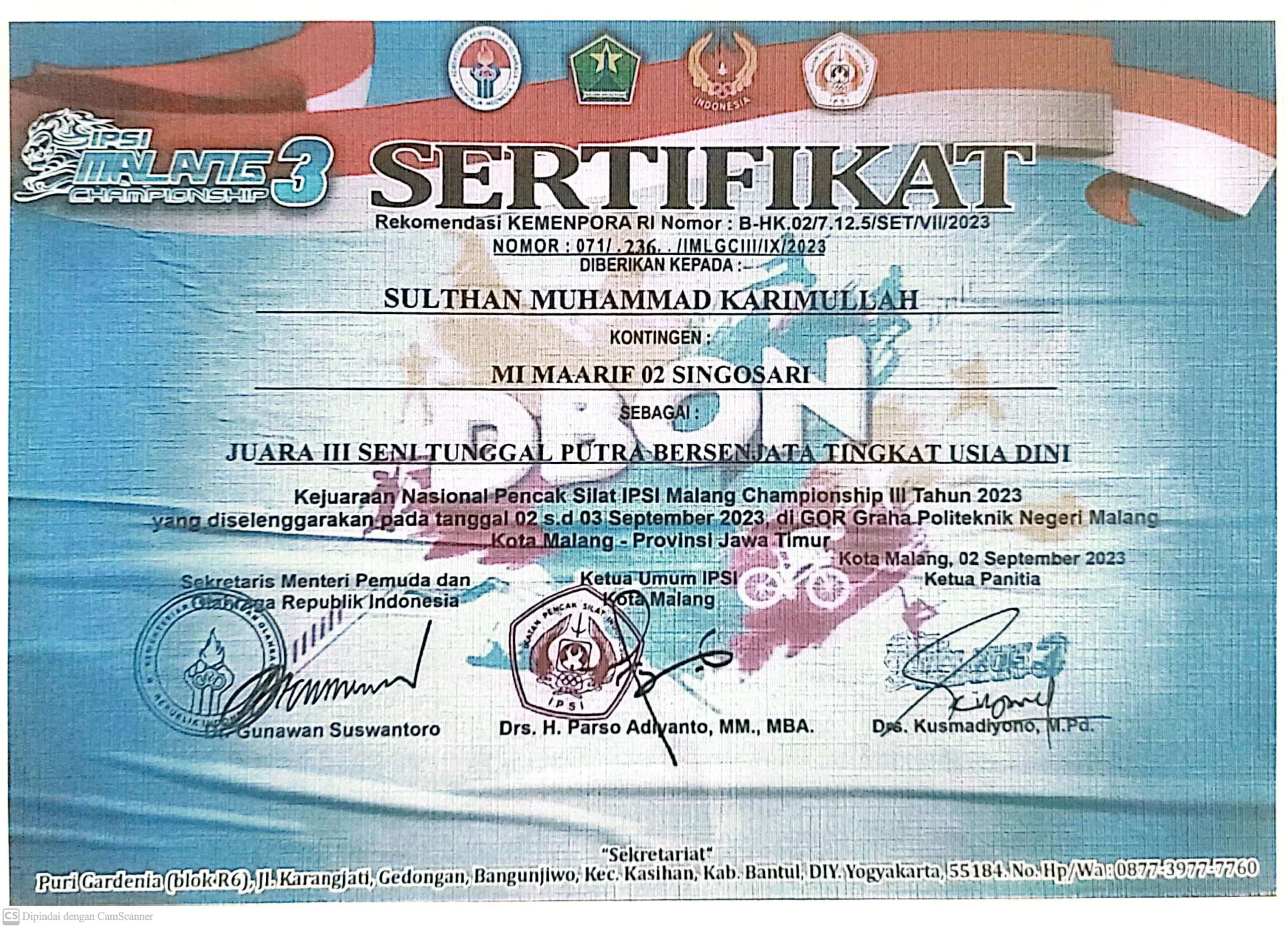 Dokumentasi Prestasi Sulthan Muhammad Karimullah Pencak Silat