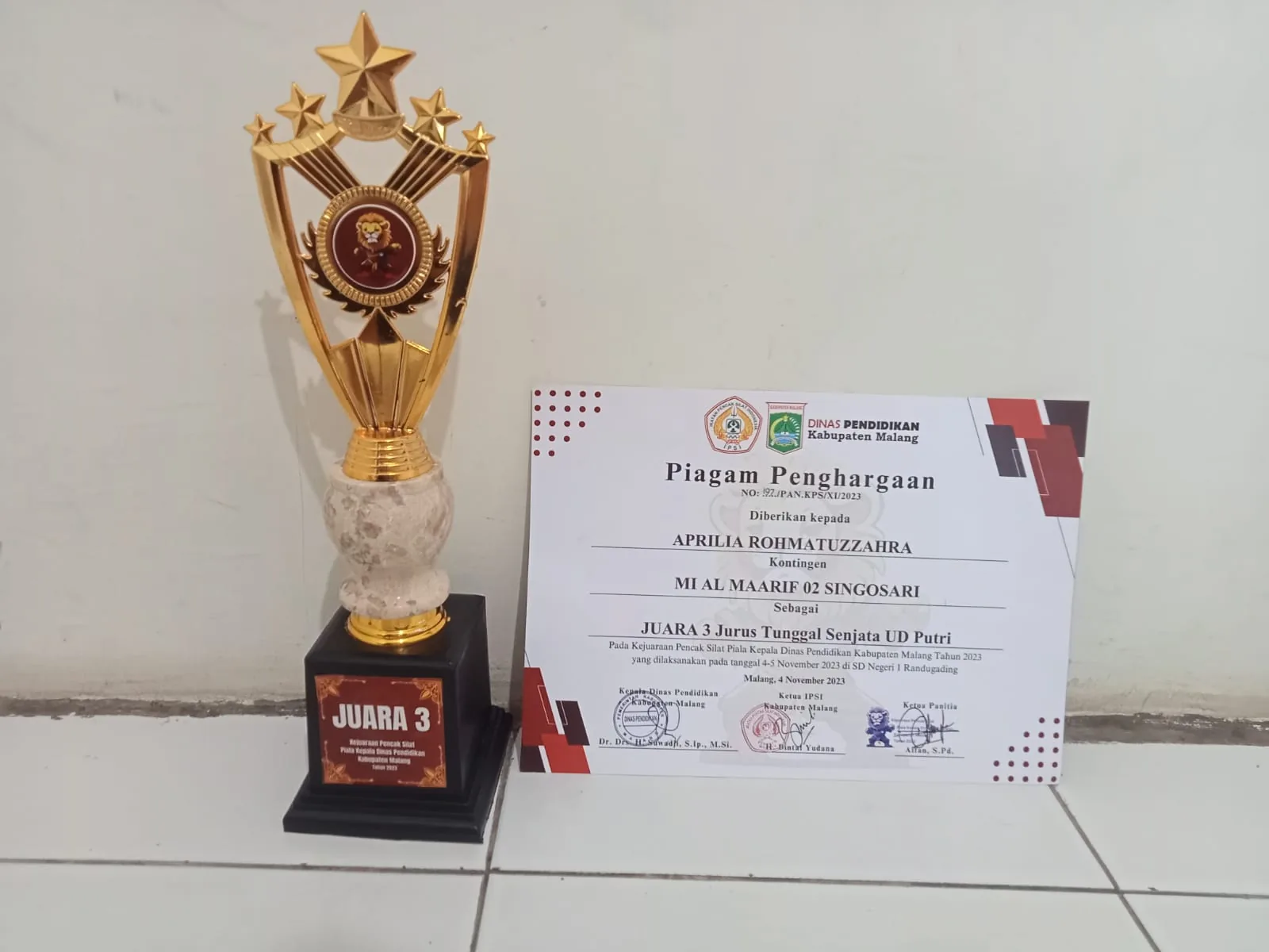 Dokumentasi Prestasi Aprilia Rohmatuzzahra Pencak Silat