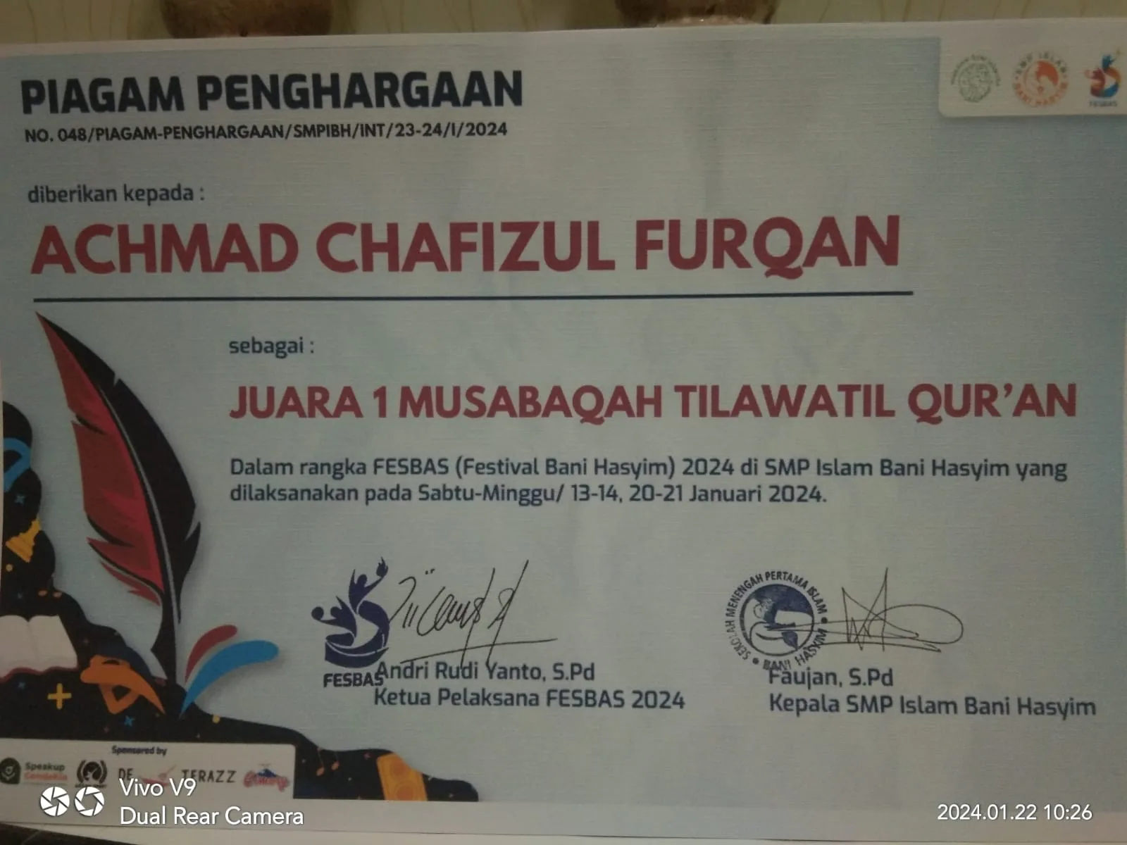 Dokumentasi Prestasi Achmad Chafidzul Furqon Amir Mtq